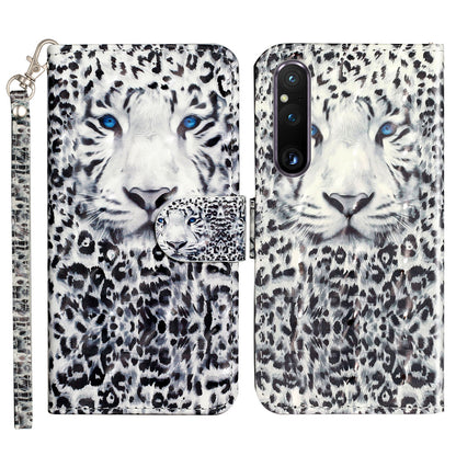 For Sony Xperia 1 V Shockproof PU Leather Wallet Case Folding Stand 3D Pattern Printing Phone Cover with Strap