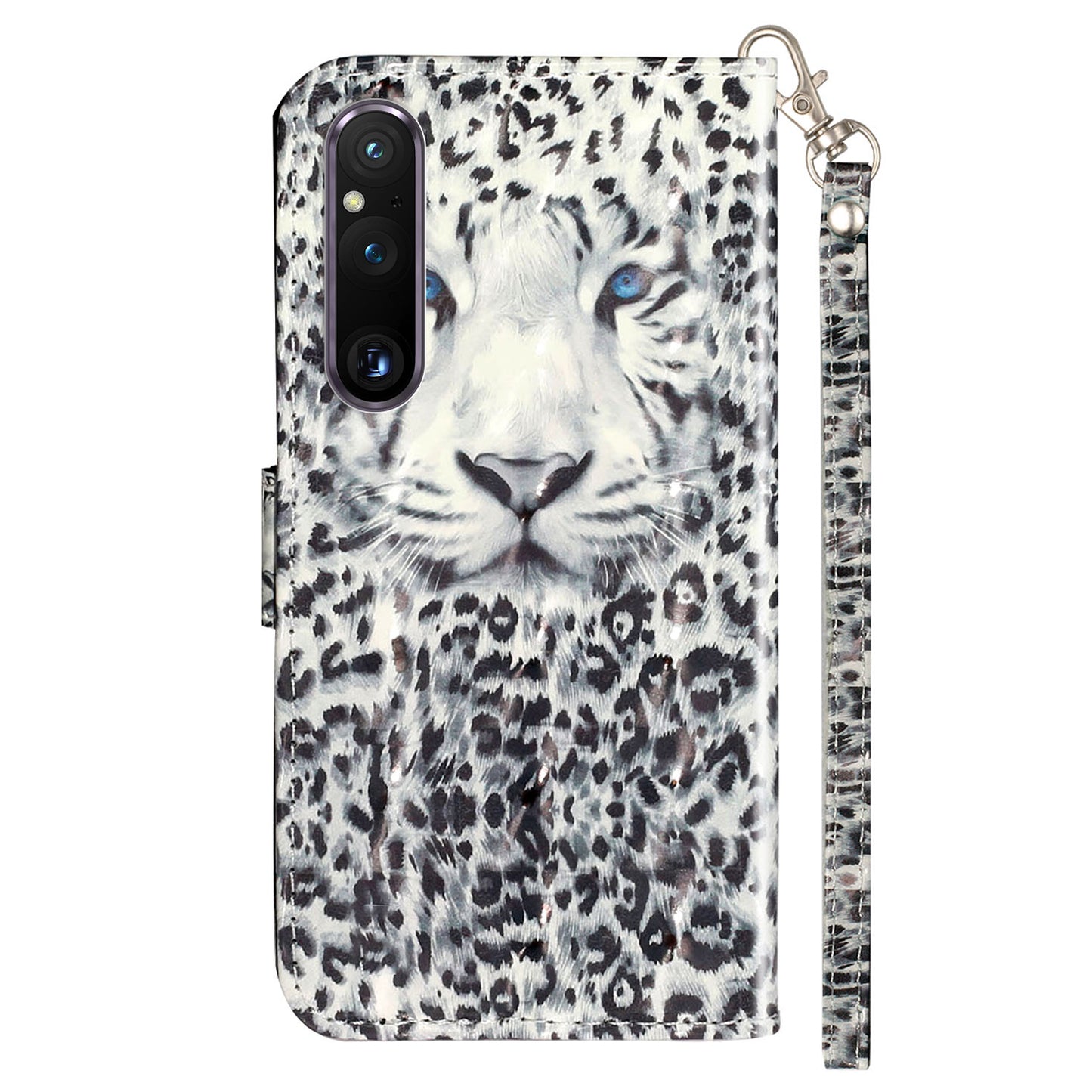 For Sony Xperia 1 V Shockproof PU Leather Wallet Case Folding Stand 3D Pattern Printing Phone Cover with Strap
