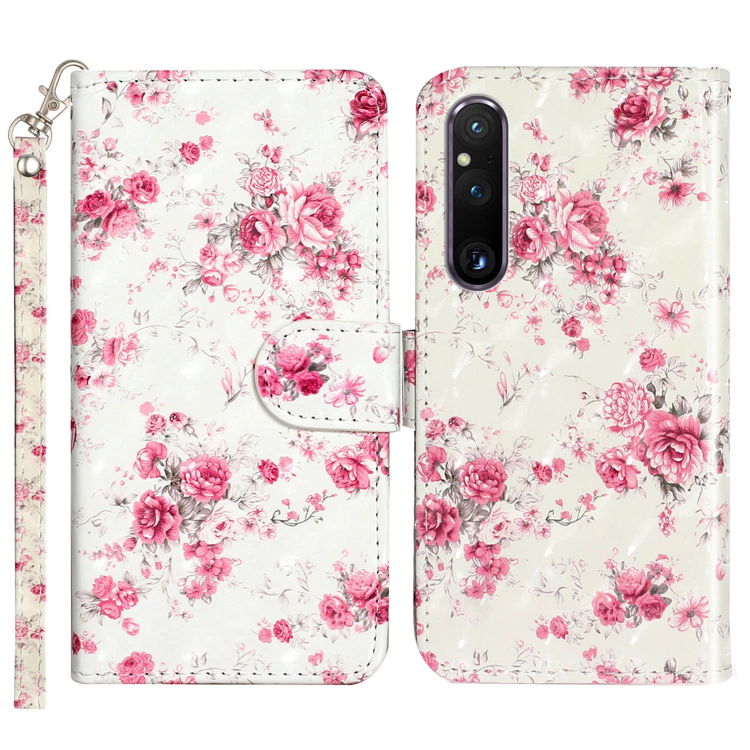 For Sony Xperia 1 V Shockproof PU Leather Wallet Case Folding Stand 3D Pattern Printing Phone Cover with Strap