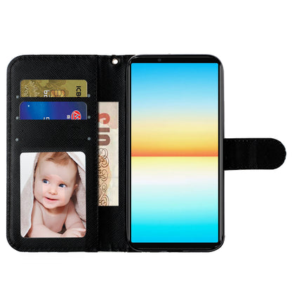 For Sony Xperia 1 V Shockproof PU Leather Wallet Case Folding Stand 3D Pattern Printing Phone Cover with Strap