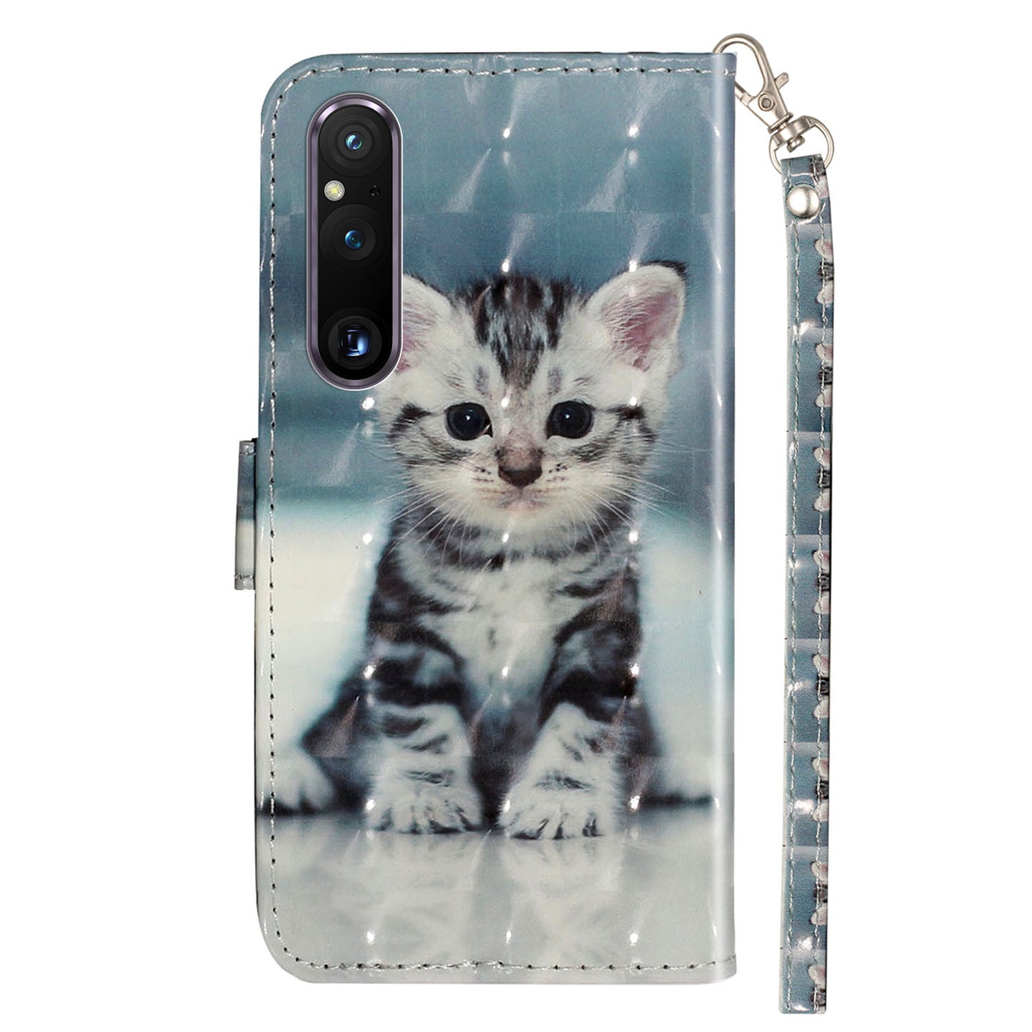 For Sony Xperia 1 V Shockproof PU Leather Wallet Case Folding Stand 3D Pattern Printing Phone Cover with Strap