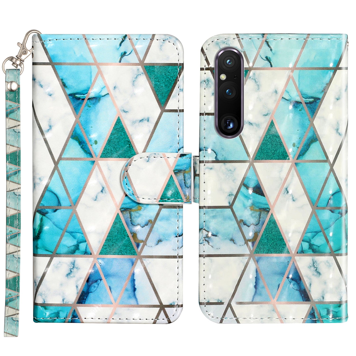 For Sony Xperia 1 V Shockproof PU Leather Wallet Case Folding Stand 3D Pattern Printing Phone Cover with Strap