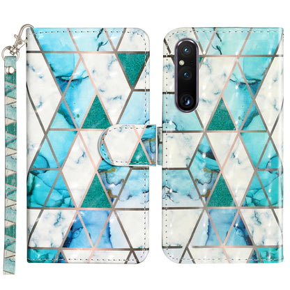 For Sony Xperia 1 V Shockproof PU Leather Wallet Case Folding Stand 3D Pattern Printing Phone Cover with Strap