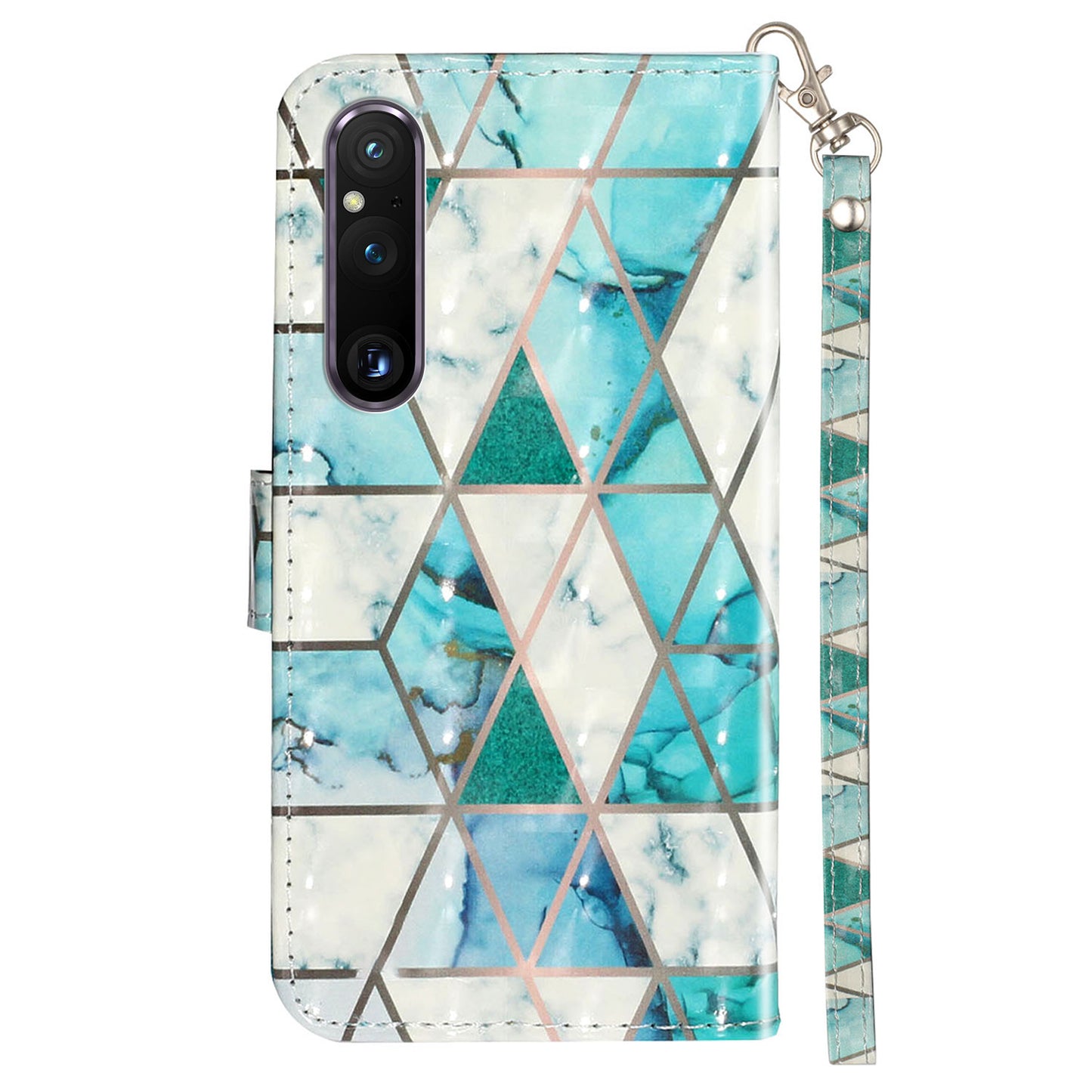 For Sony Xperia 1 V Shockproof PU Leather Wallet Case Folding Stand 3D Pattern Printing Phone Cover with Strap