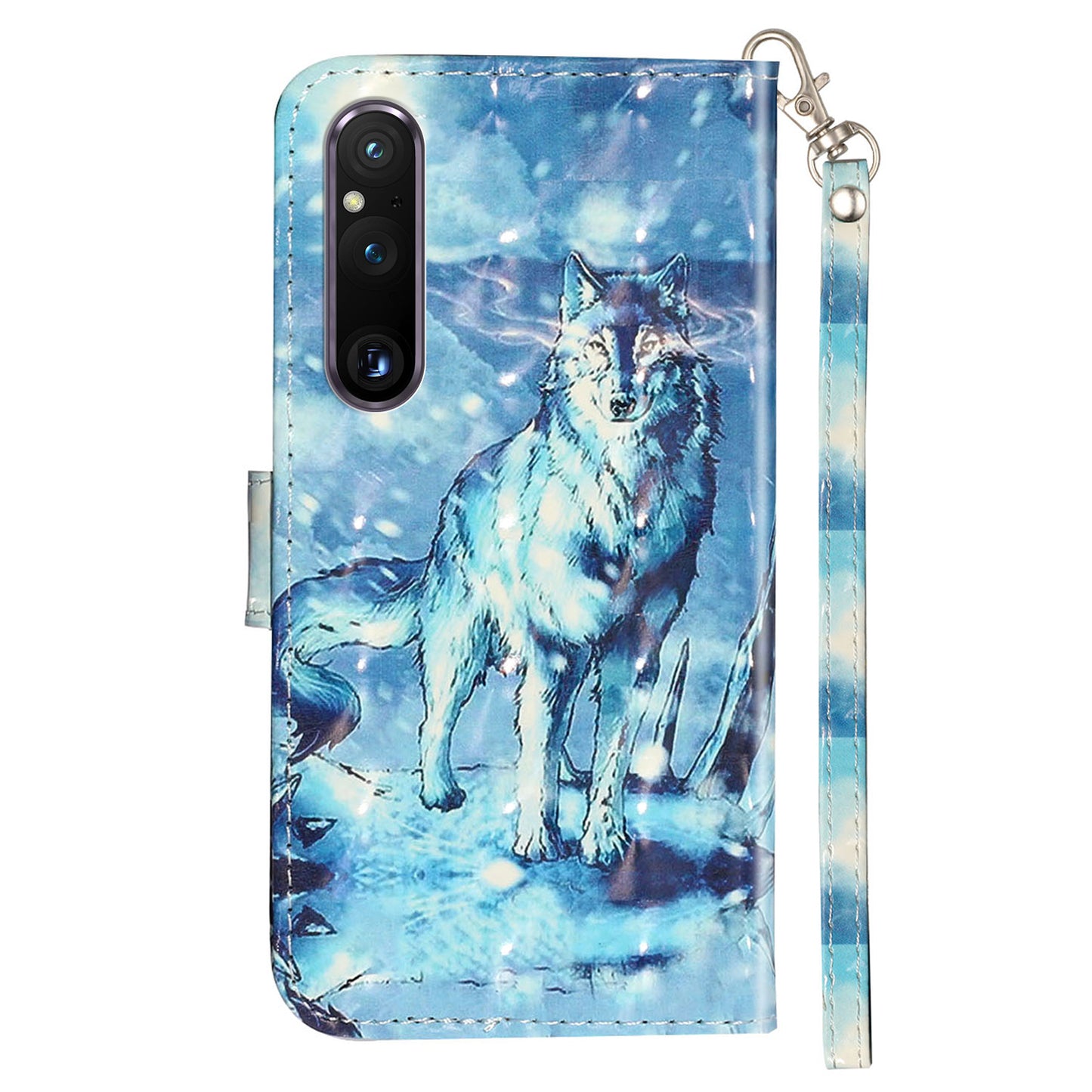 For Sony Xperia 1 V Shockproof PU Leather Wallet Case Folding Stand 3D Pattern Printing Phone Cover with Strap