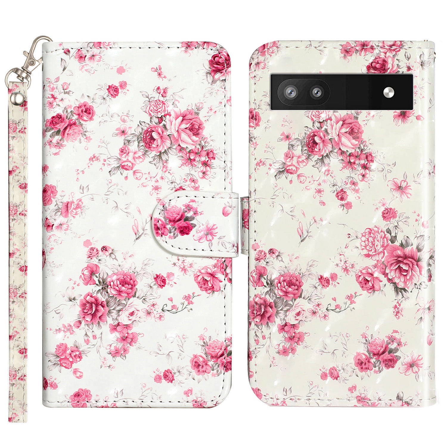 For Google Pixel 7a PU Leather 3D Pattern Printing Phone Case Stand Wallet Flip Cover with Strap