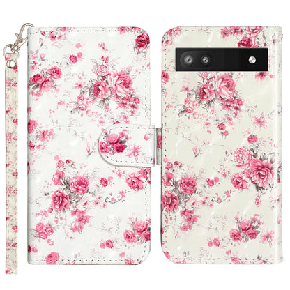 For Google Pixel 7a PU Leather 3D Pattern Printing Phone Case Stand Wallet Flip Cover with Strap