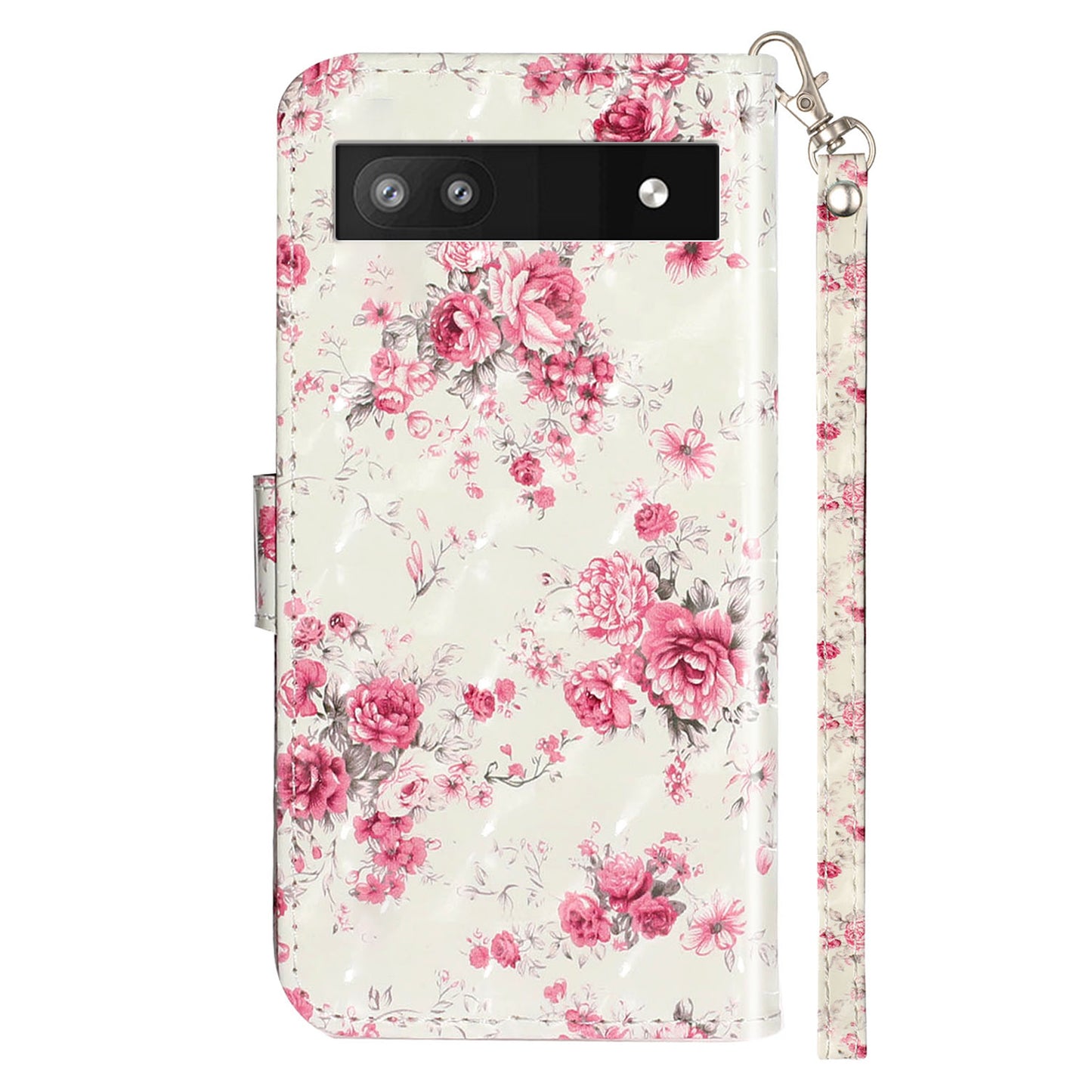 For Google Pixel 7a PU Leather 3D Pattern Printing Phone Case Stand Wallet Flip Cover with Strap