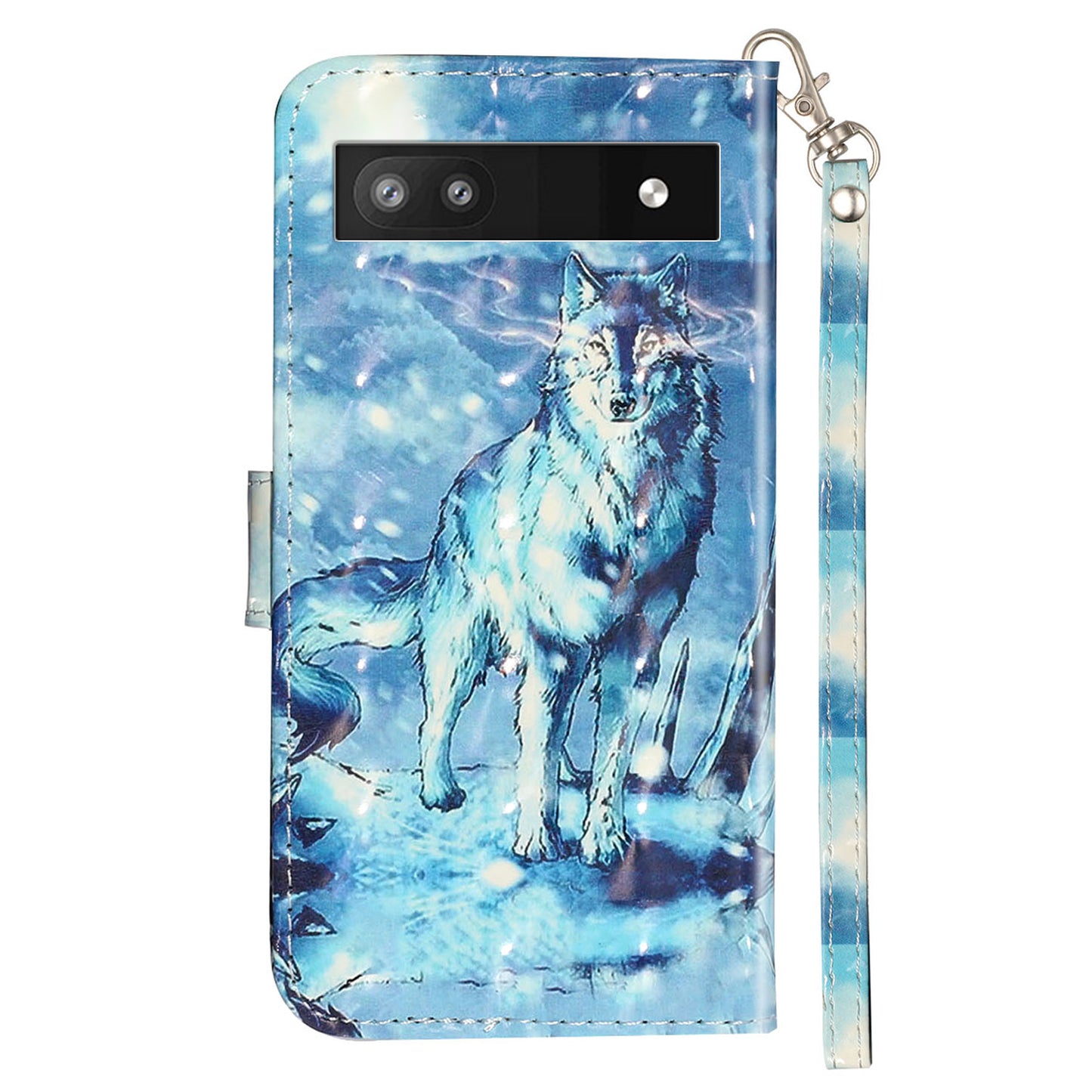 For Google Pixel 7a PU Leather 3D Pattern Printing Phone Case Stand Wallet Flip Cover with Strap