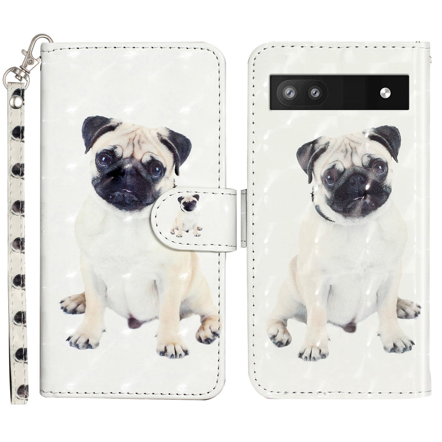 For Google Pixel 7a PU Leather 3D Pattern Printing Phone Case Stand Wallet Flip Cover with Strap