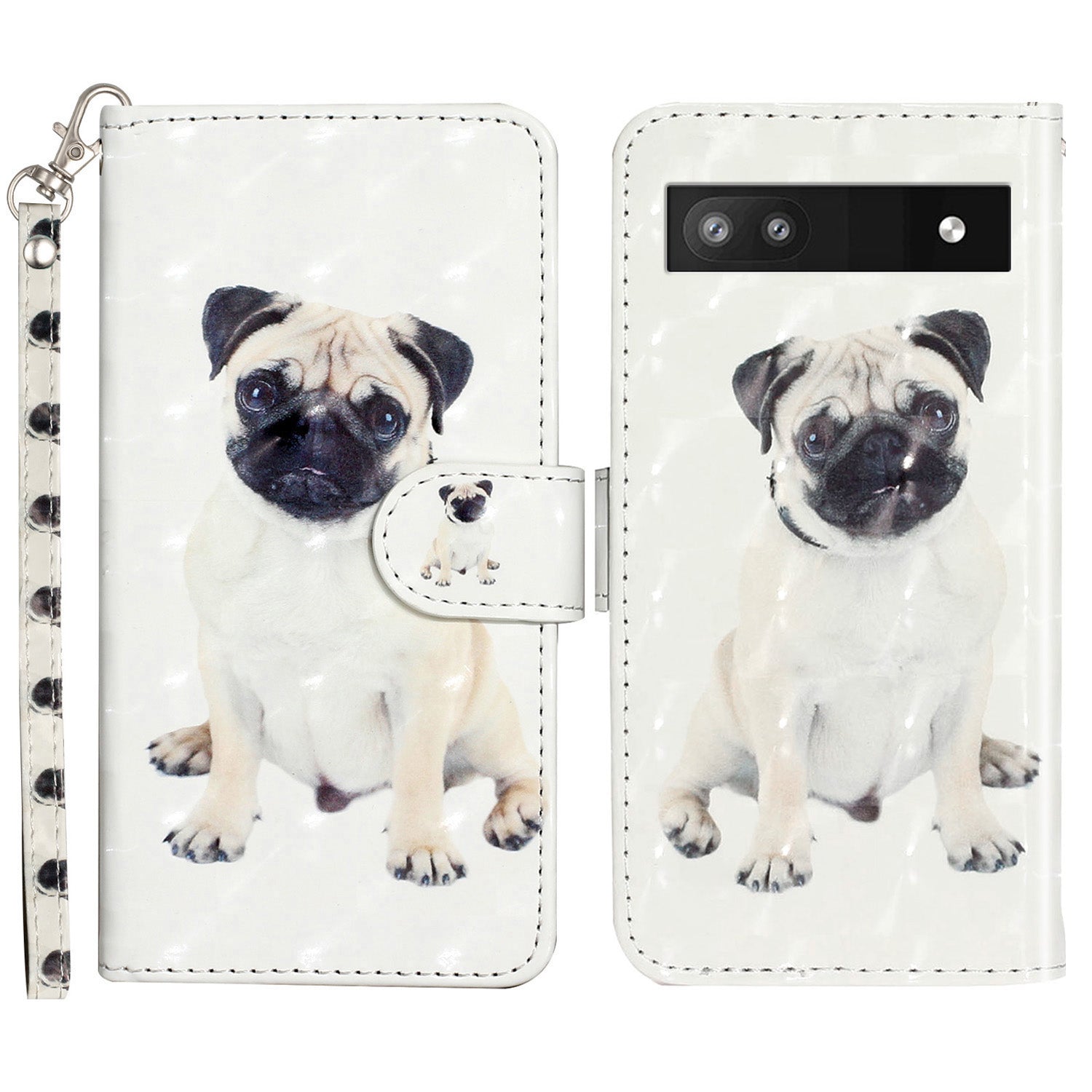 For Google Pixel 7a PU Leather 3D Pattern Printing Phone Case Stand Wallet Flip Cover with Strap