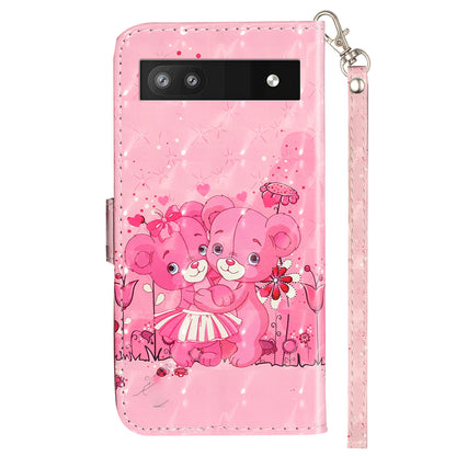 For Google Pixel 7a PU Leather 3D Pattern Printing Phone Case Stand Wallet Flip Cover with Strap