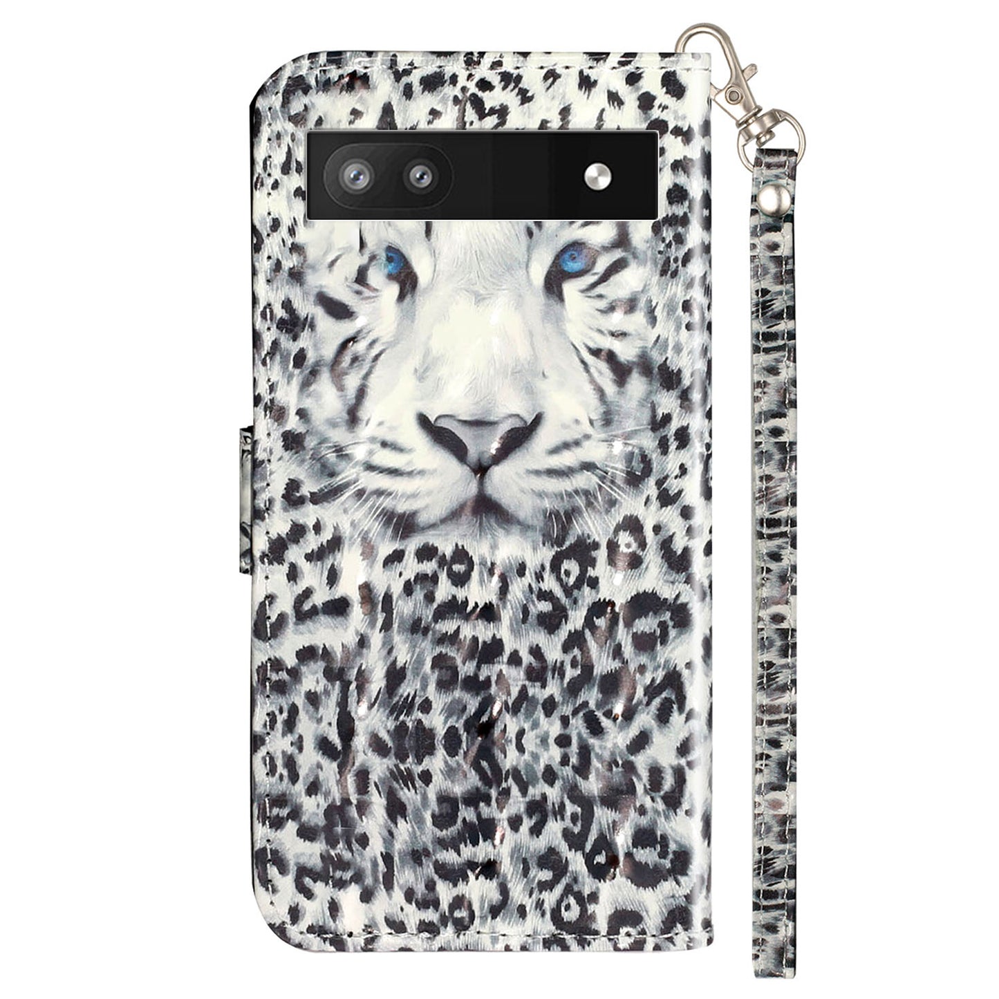 For Google Pixel 7a PU Leather 3D Pattern Printing Phone Case Stand Wallet Flip Cover with Strap