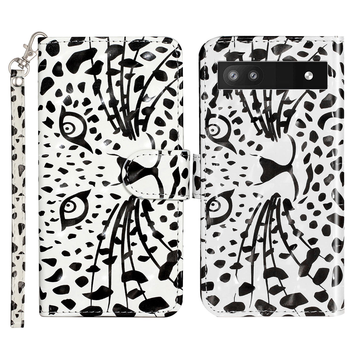 For Google Pixel 7a PU Leather 3D Pattern Printing Phone Case Stand Wallet Flip Cover with Strap