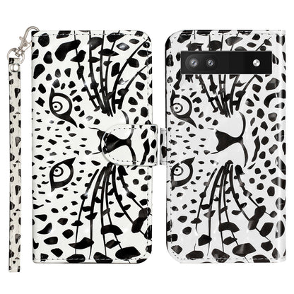 For Google Pixel 7a PU Leather 3D Pattern Printing Phone Case Stand Wallet Flip Cover with Strap