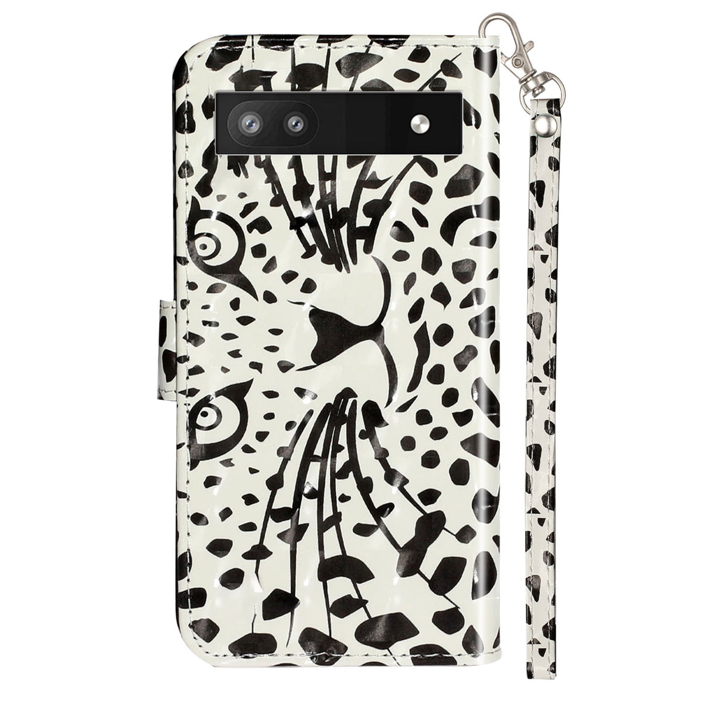 For Google Pixel 7a PU Leather 3D Pattern Printing Phone Case Stand Wallet Flip Cover with Strap