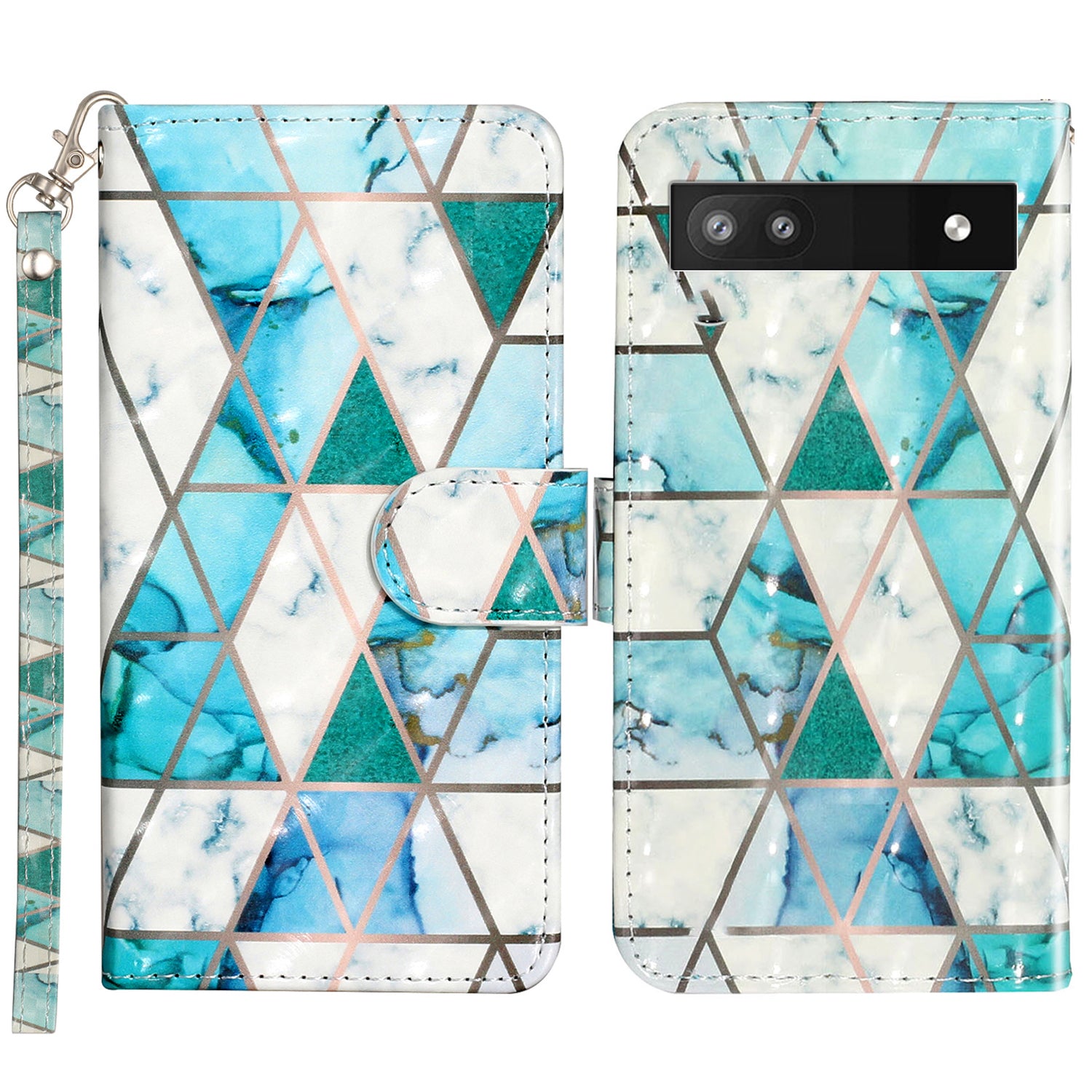 For Google Pixel 7a PU Leather 3D Pattern Printing Phone Case Stand Wallet Flip Cover with Strap