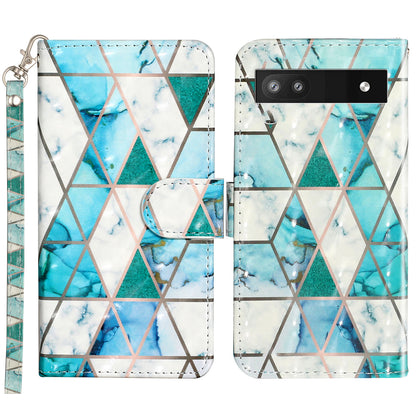 For Google Pixel 7a PU Leather 3D Pattern Printing Phone Case Stand Wallet Flip Cover with Strap