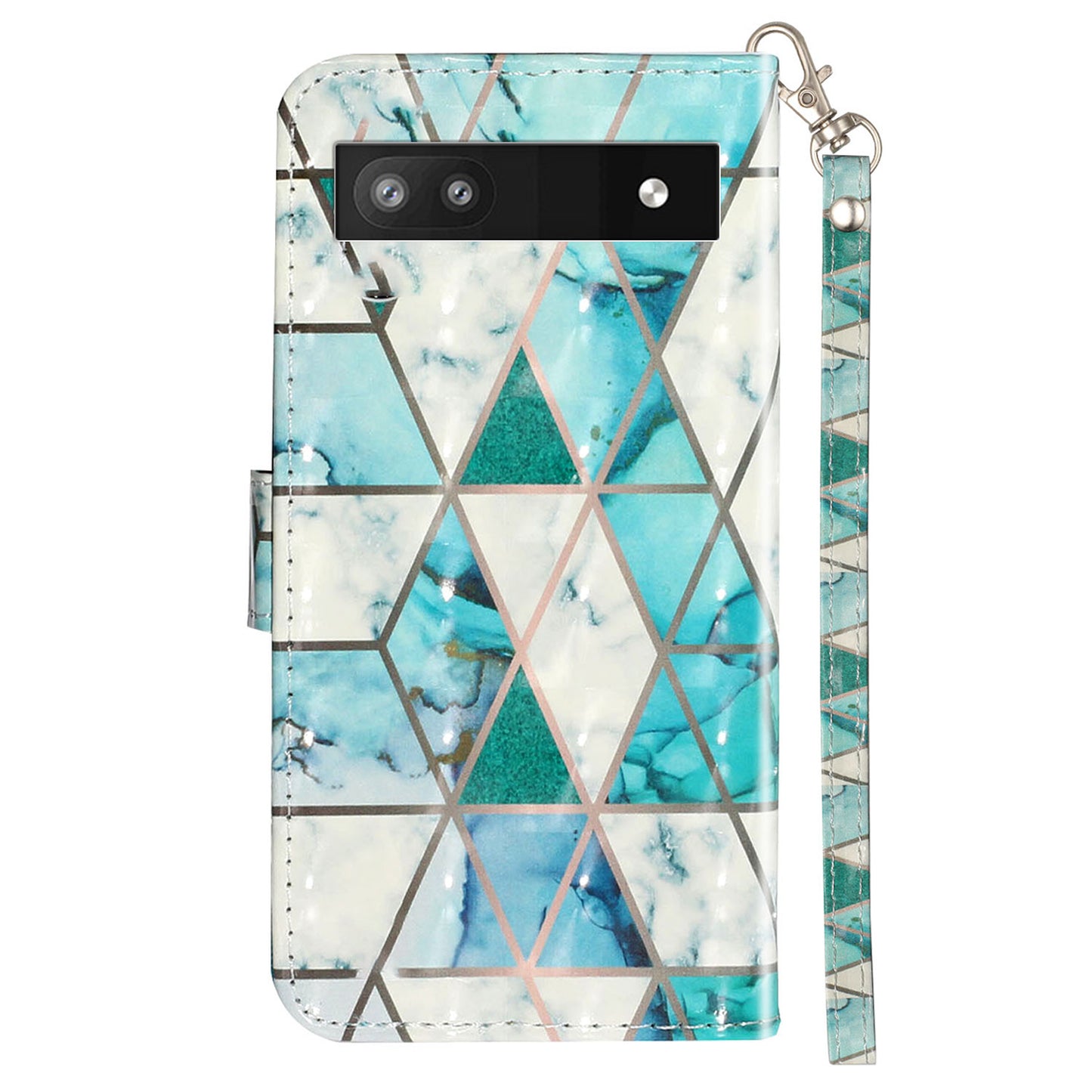 For Google Pixel 7a PU Leather 3D Pattern Printing Phone Case Stand Wallet Flip Cover with Strap