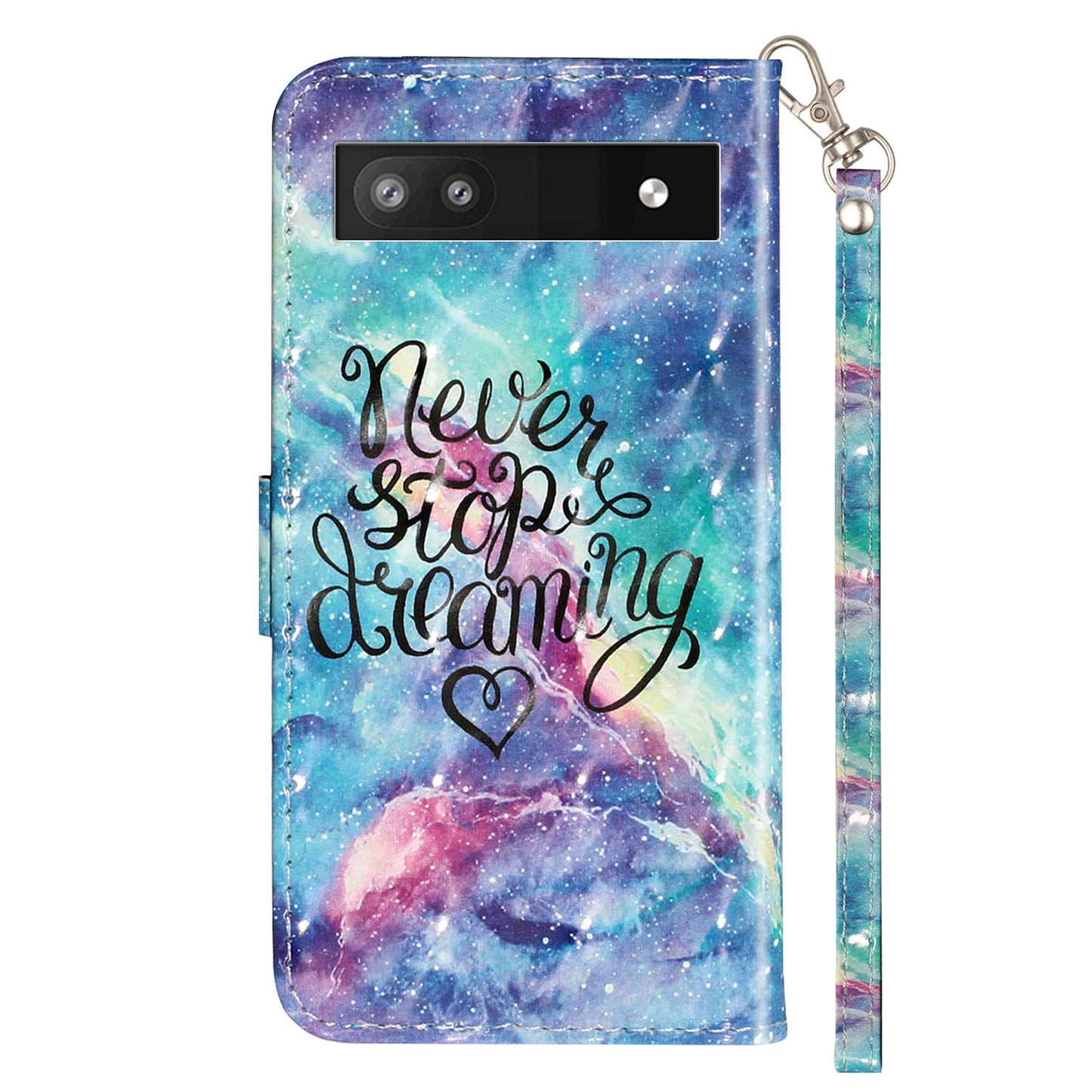 For Google Pixel 7a PU Leather 3D Pattern Printing Phone Case Stand Wallet Flip Cover with Strap