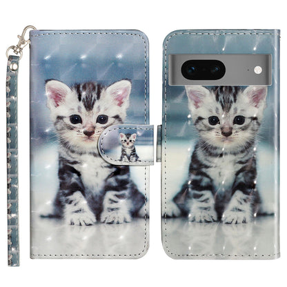 For Google Pixel 7 5G PU Leather Flip Wallet Case 3D Pattern Printing Stand Phone Cover with Strap