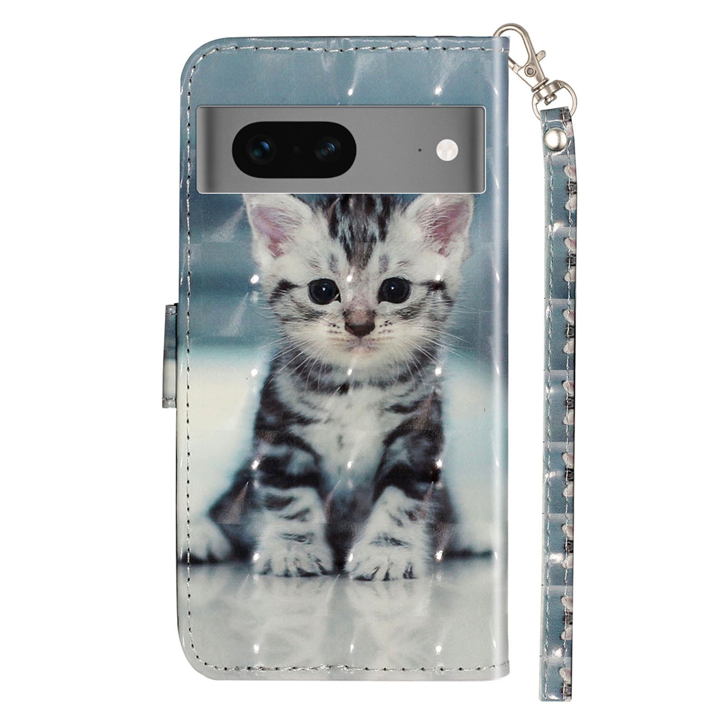 For Google Pixel 7 5G PU Leather Flip Wallet Case 3D Pattern Printing Stand Phone Cover with Strap