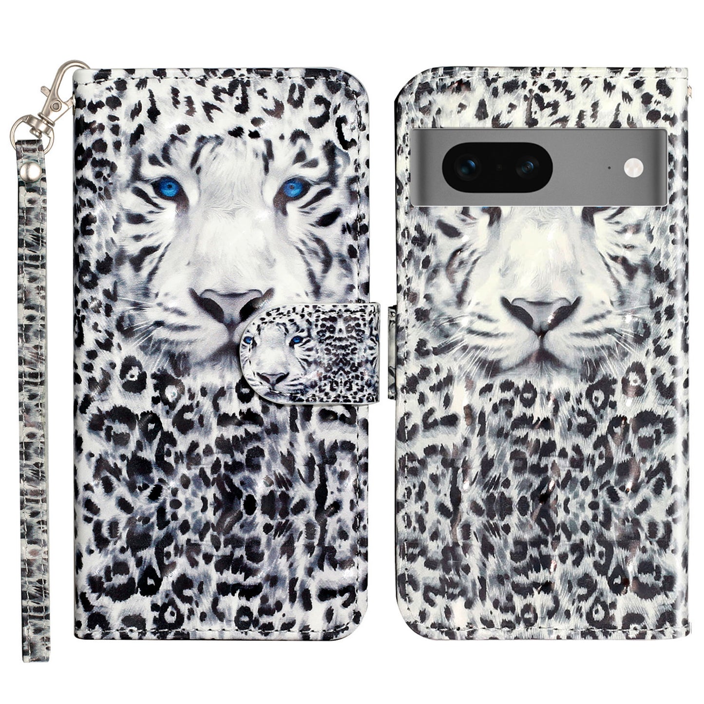 For Google Pixel 7 5G PU Leather Flip Wallet Case 3D Pattern Printing Stand Phone Cover with Strap