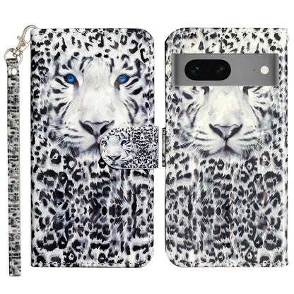 For Google Pixel 7 5G PU Leather Flip Wallet Case 3D Pattern Printing Stand Phone Cover with Strap
