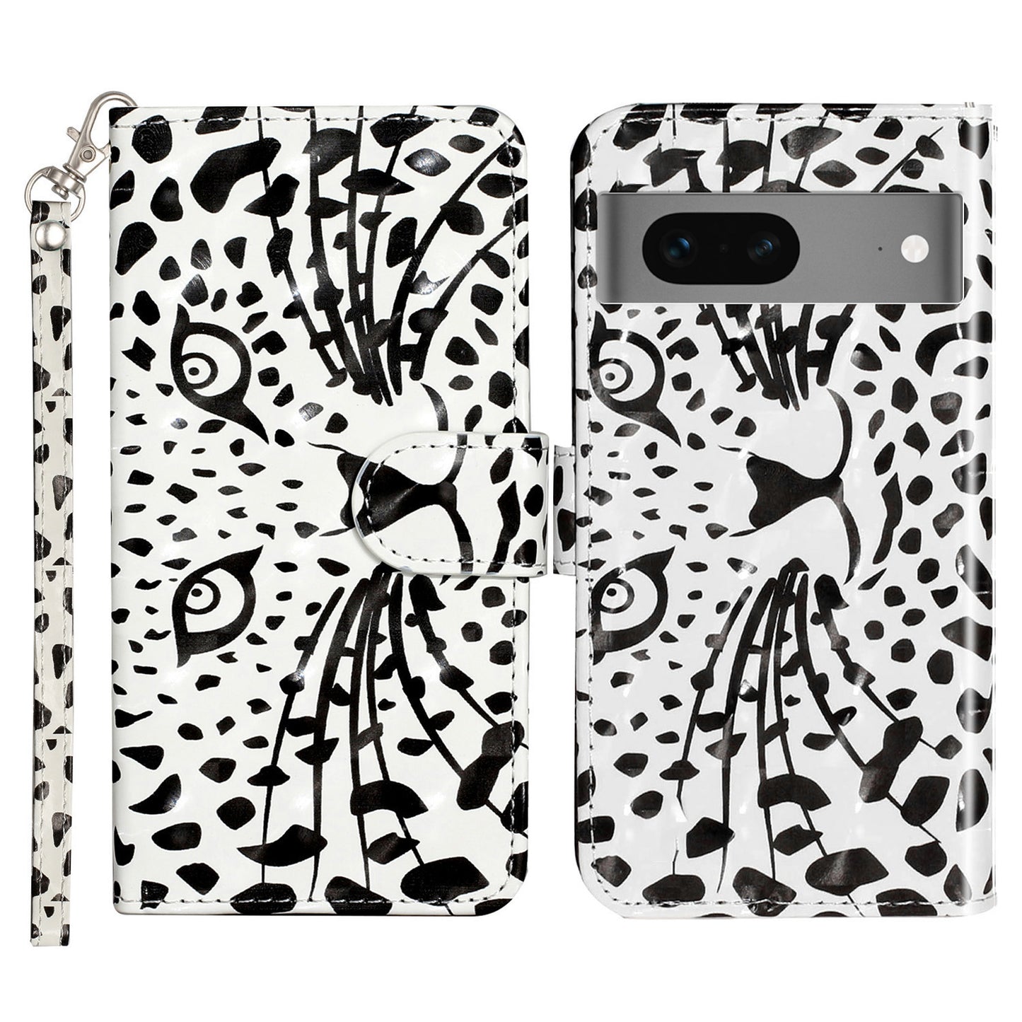 For Google Pixel 7 5G PU Leather Flip Wallet Case 3D Pattern Printing Stand Phone Cover with Strap