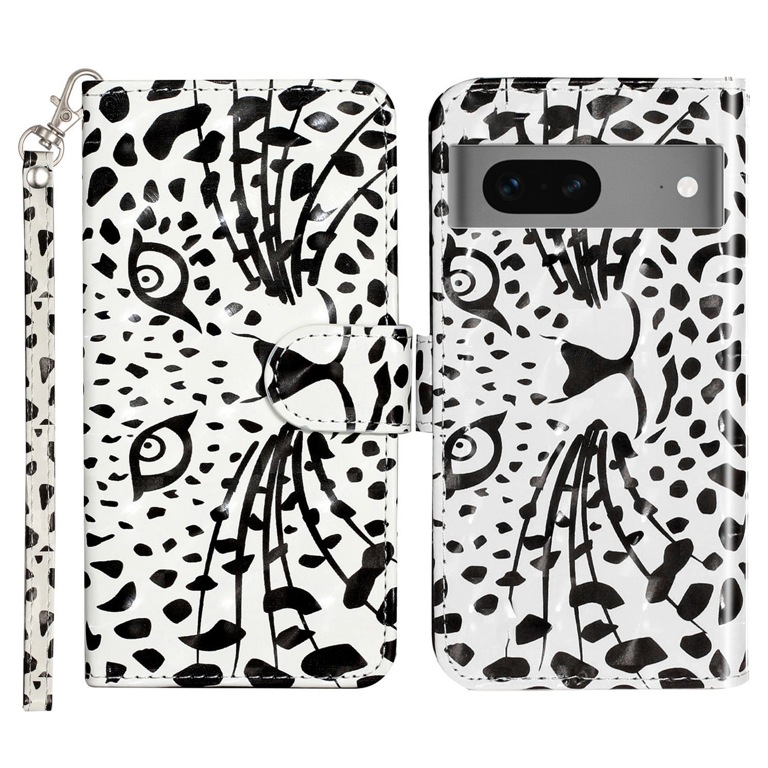 For Google Pixel 7 5G PU Leather Flip Wallet Case 3D Pattern Printing Stand Phone Cover with Strap