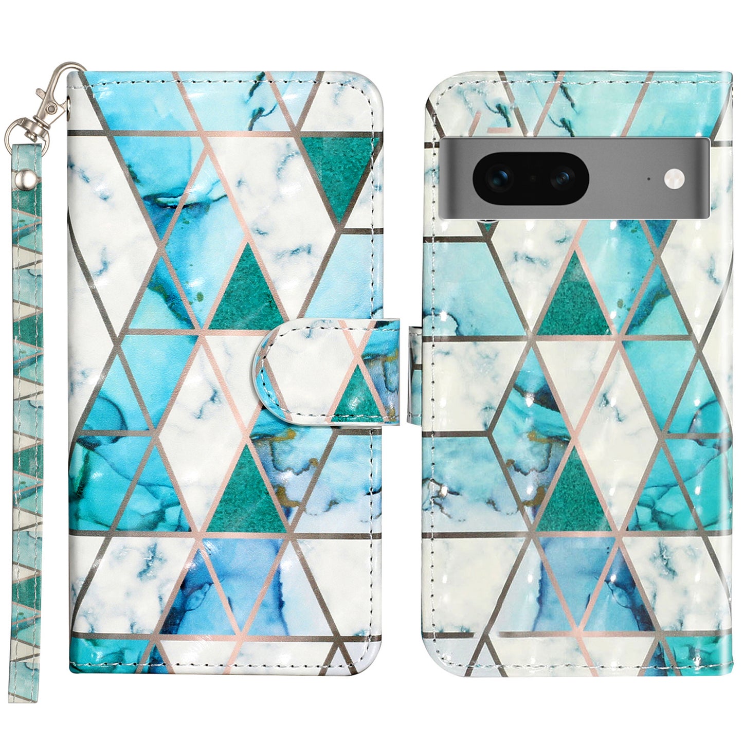 For Google Pixel 7 5G PU Leather Flip Wallet Case 3D Pattern Printing Stand Phone Cover with Strap