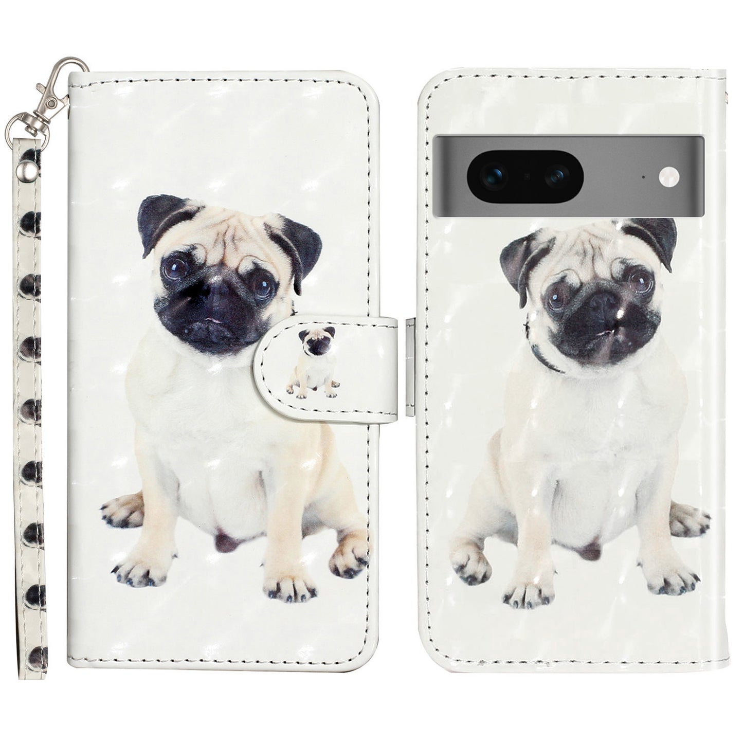 For Google Pixel 7 5G PU Leather Flip Wallet Case 3D Pattern Printing Stand Phone Cover with Strap