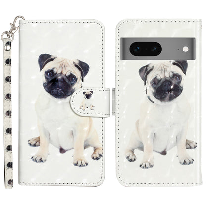 For Google Pixel 7 5G PU Leather Flip Wallet Case 3D Pattern Printing Stand Phone Cover with Strap