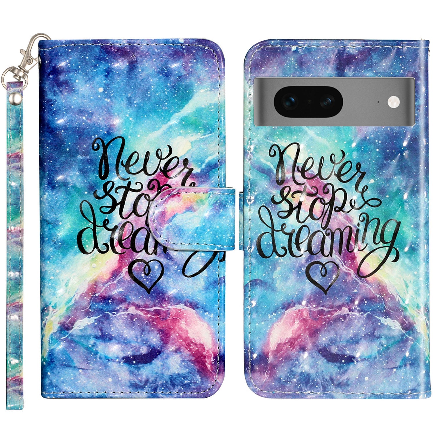 For Google Pixel 7 5G PU Leather Flip Wallet Case 3D Pattern Printing Stand Phone Cover with Strap