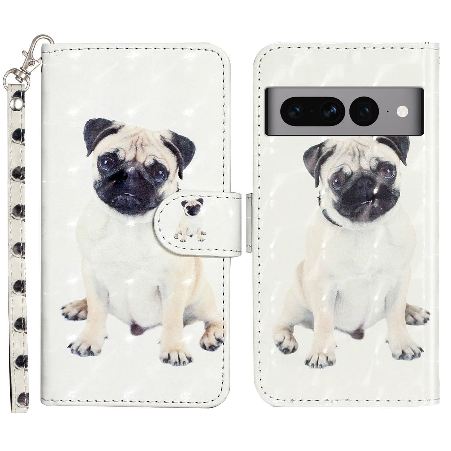 For Google Pixel 7 Pro 5G Flip Stand Phone Case 3D Pattern Printing PU Leather Wallet Phone Folio Cover with Strap