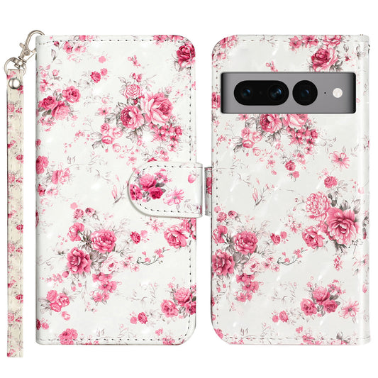 For Google Pixel 7 Pro 5G Flip Stand Phone Case 3D Pattern Printing PU Leather Wallet Phone Folio Cover with Strap