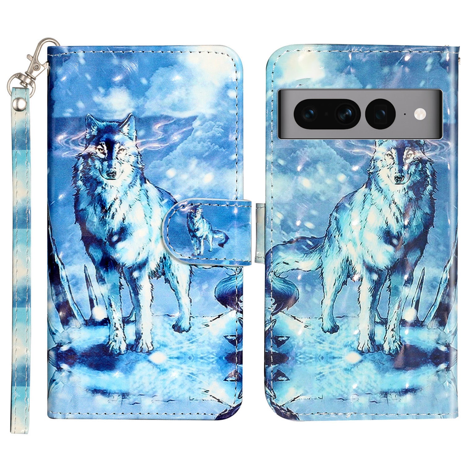 For Google Pixel 7 Pro 5G Flip Stand Phone Case 3D Pattern Printing PU Leather Wallet Phone Folio Cover with Strap