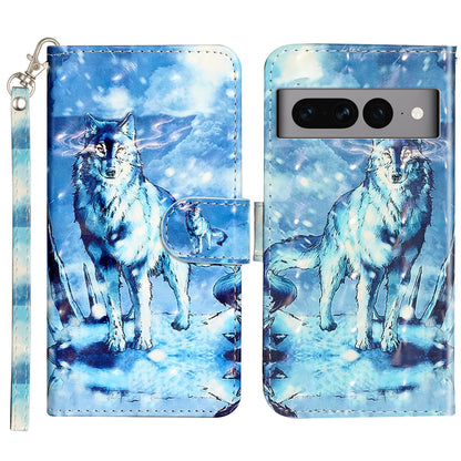For Google Pixel 7 Pro 5G Flip Stand Phone Case 3D Pattern Printing PU Leather Wallet Phone Folio Cover with Strap