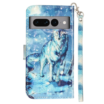 For Google Pixel 7 Pro 5G Flip Stand Phone Case 3D Pattern Printing PU Leather Wallet Phone Folio Cover with Strap