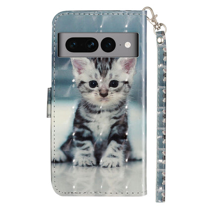 For Google Pixel 7 Pro 5G Flip Stand Phone Case 3D Pattern Printing PU Leather Wallet Phone Folio Cover with Strap
