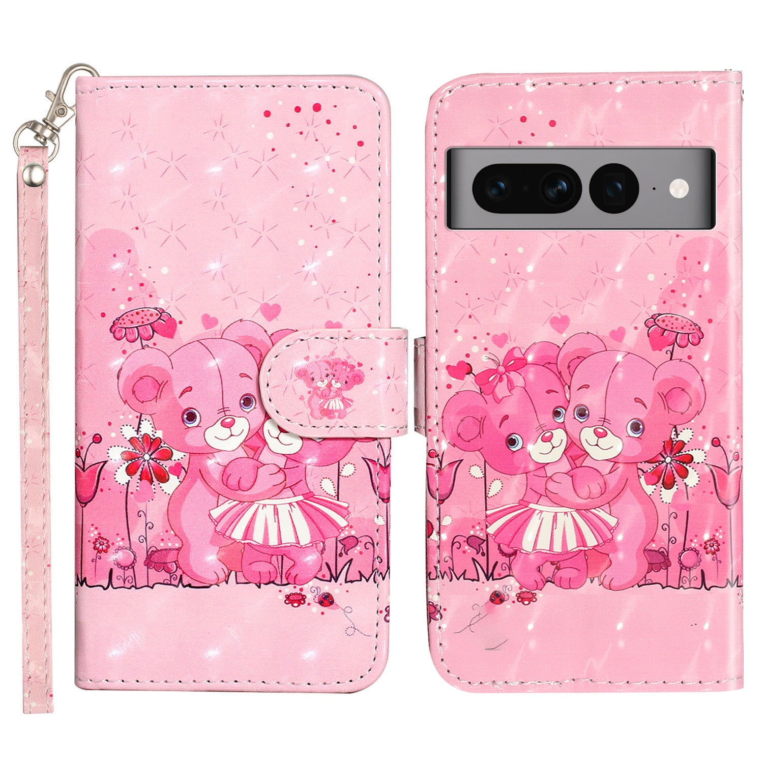 For Google Pixel 7 Pro 5G Flip Stand Phone Case 3D Pattern Printing PU Leather Wallet Phone Folio Cover with Strap