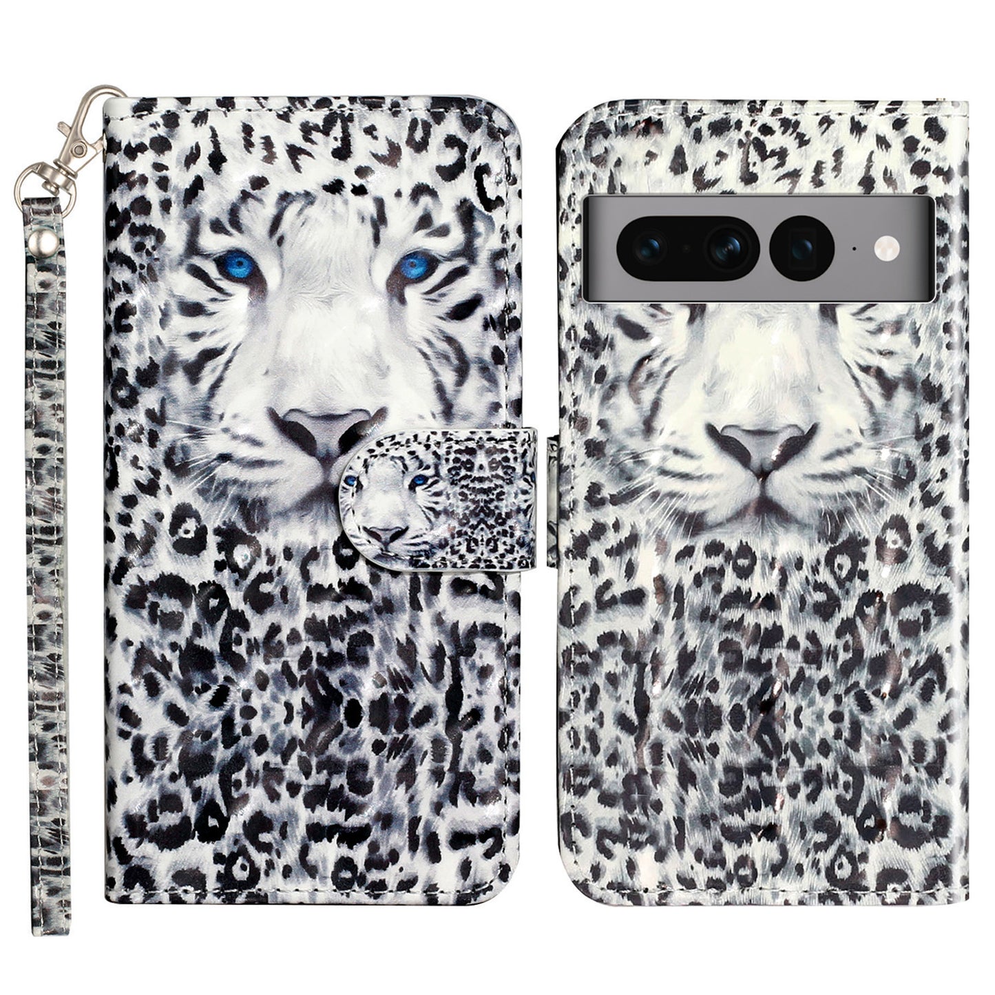 For Google Pixel 7 Pro 5G Flip Stand Phone Case 3D Pattern Printing PU Leather Wallet Phone Folio Cover with Strap