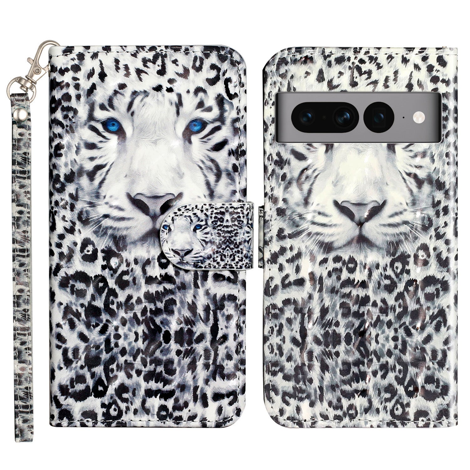 For Google Pixel 7 Pro 5G Flip Stand Phone Case 3D Pattern Printing PU Leather Wallet Phone Folio Cover with Strap
