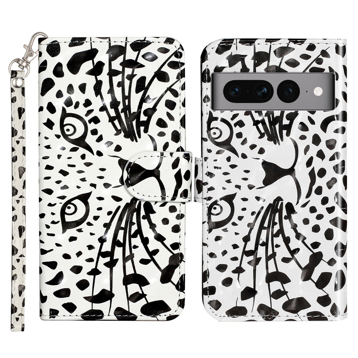 For Google Pixel 7 Pro 5G Flip Stand Phone Case 3D Pattern Printing PU Leather Wallet Phone Folio Cover with Strap