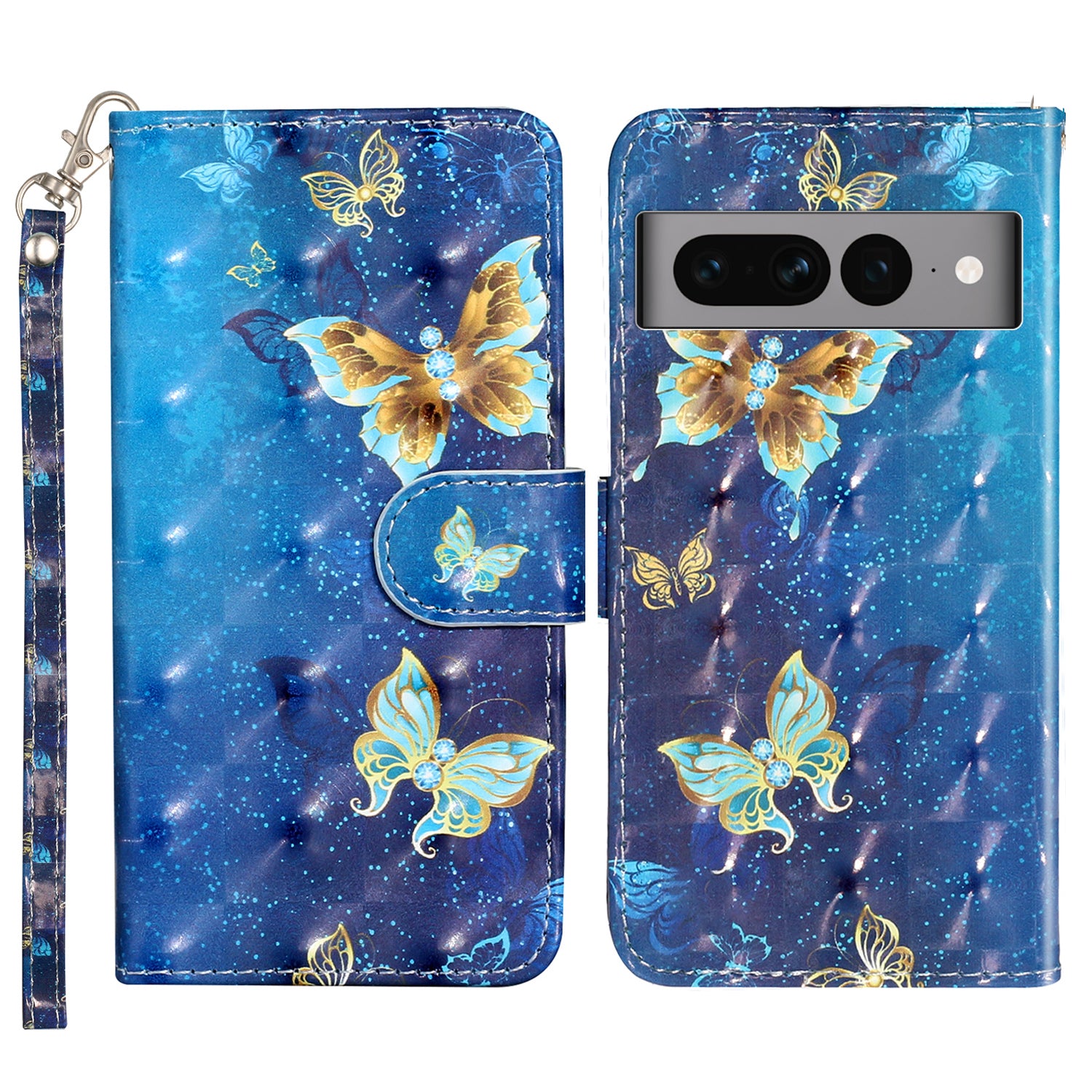 For Google Pixel 7 Pro 5G Flip Stand Phone Case 3D Pattern Printing PU Leather Wallet Phone Folio Cover with Strap