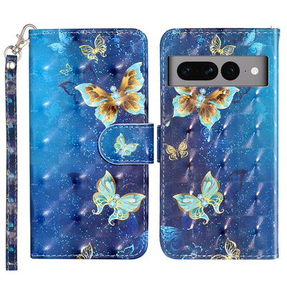For Google Pixel 7 Pro 5G Flip Stand Phone Case 3D Pattern Printing PU Leather Wallet Phone Folio Cover with Strap
