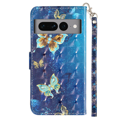 For Google Pixel 7 Pro 5G Flip Stand Phone Case 3D Pattern Printing PU Leather Wallet Phone Folio Cover with Strap