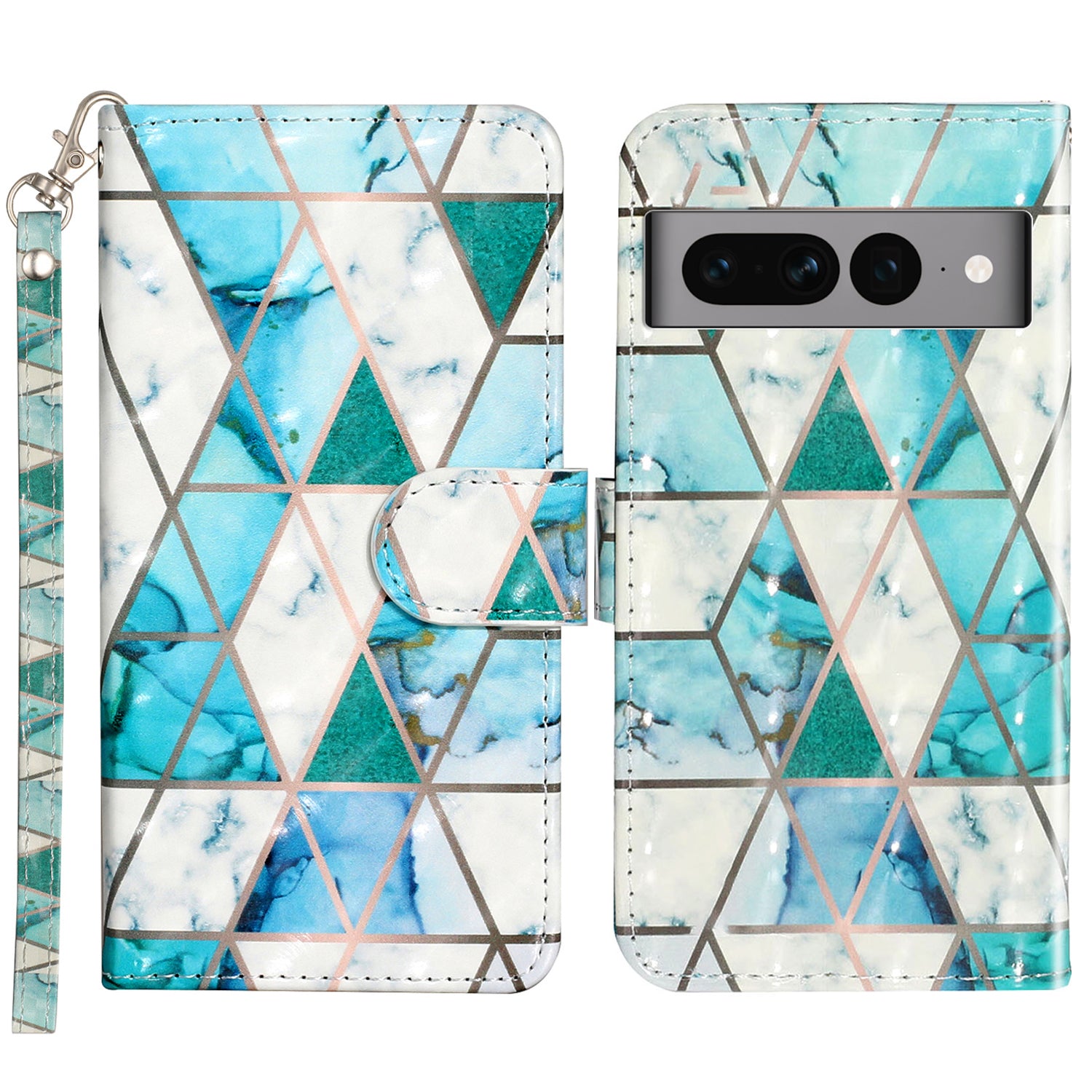 For Google Pixel 7 Pro 5G Flip Stand Phone Case 3D Pattern Printing PU Leather Wallet Phone Folio Cover with Strap