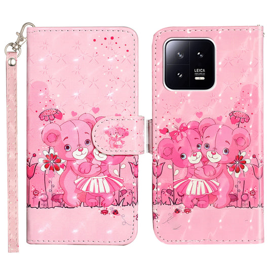 For Xiaomi 13 5G Shockproof Phone Case 3D Pattern Printing PU Leather Wallet Flip Stand Cover with Strap