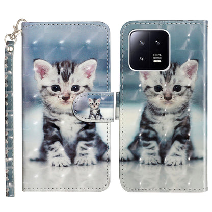 For Xiaomi 13 5G Shockproof Phone Case 3D Pattern Printing PU Leather Wallet Flip Stand Cover with Strap